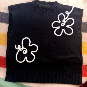 True Vintage Mod Sweater XL Women's Black Sleeveless Vest Applique Scooter